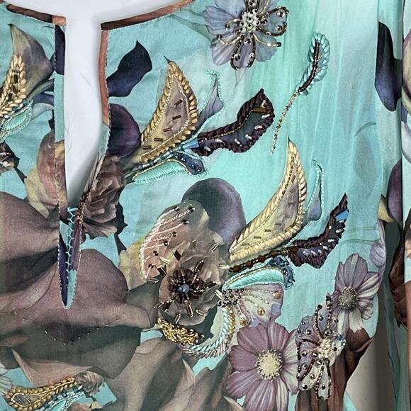 Leaves Of Grass Maxi Dress Sz 38 Medium 100% Silk Hand Embroidered Lined $495 - Picture 11 of 16